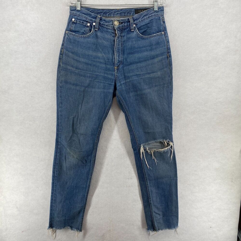 RAG & BONE Jeans Womens 28 Distressed Skinny Cotton Blend Raw Hem Denim Blue USA